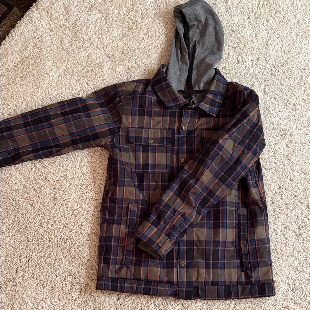 Burton Plaid Hooded Jacket - Blue and Olive Green, Orange
